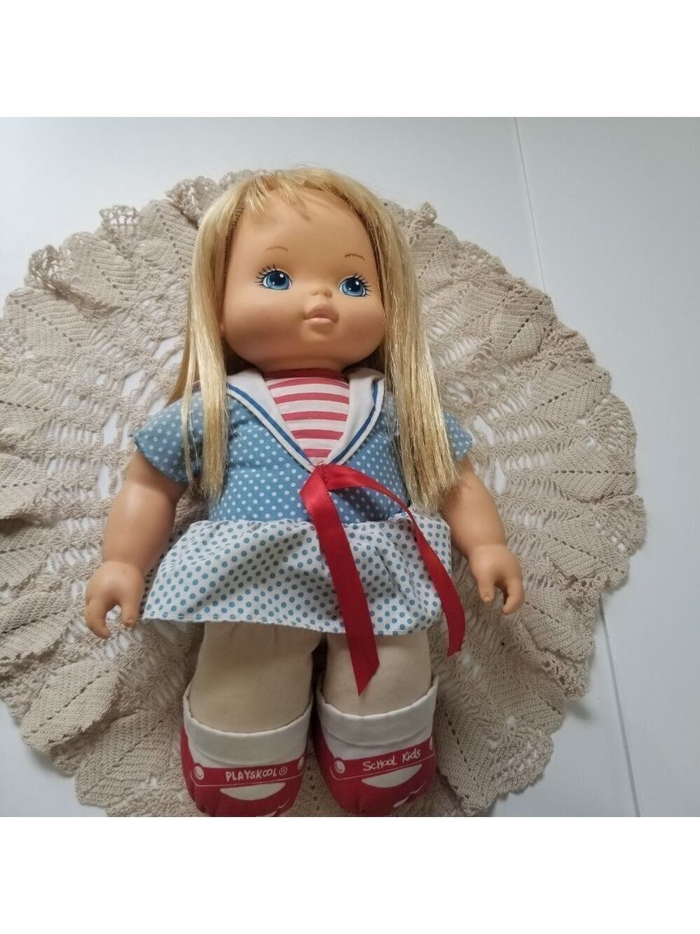 Vintage Playskool School Kids Doll 13.5” Sailor Girl Blonde Hair Blue Outfit - Picture 7 of 16